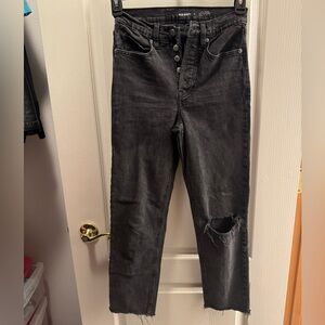 Old Navy Extra High-Waisted Sky-Hi Straight Ripped Raw-Hem Black Jeans